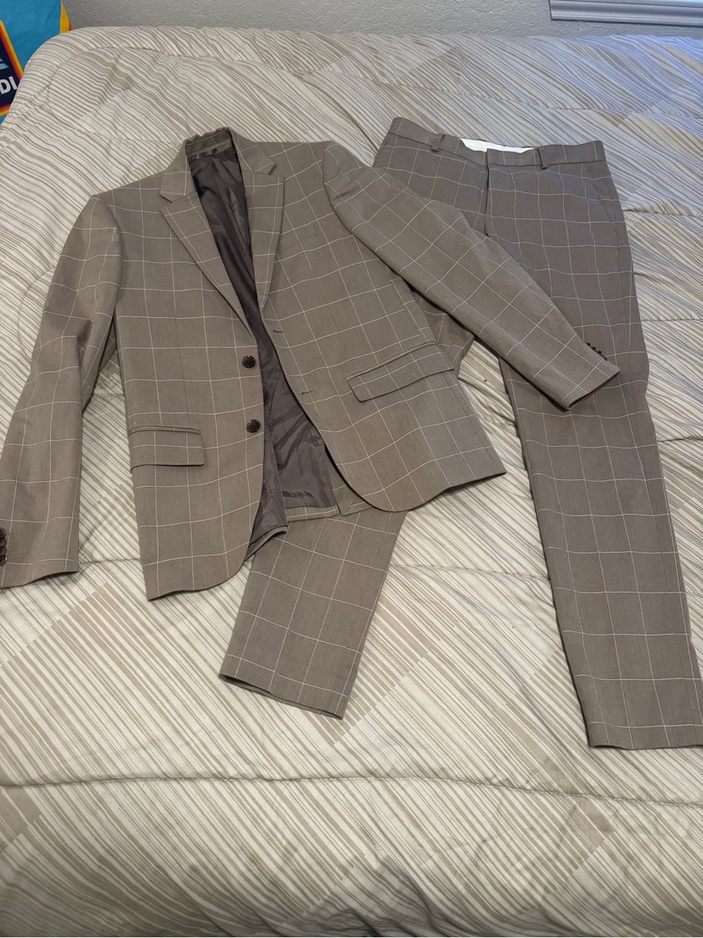 H&M Gray Windowpane Suit 38 / 30x30 Pants Slim
